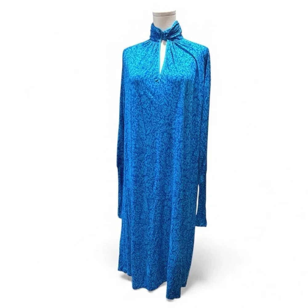 VTG Diane Von Furstenberg Silk Blend Blue Floral Womens Midi Dress Size Large - Picture 2 of 10